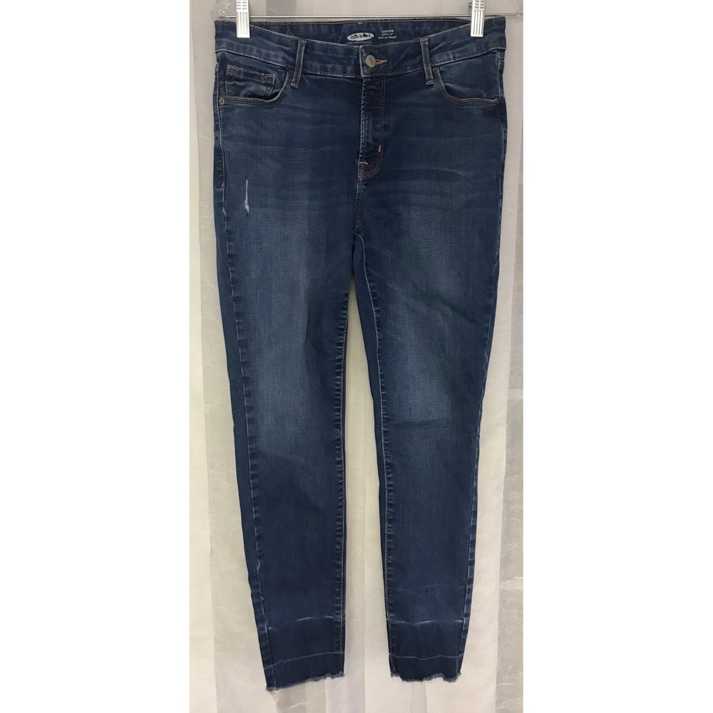 Old Navy Rockstar Super Skinny Dark Wash Raw Hem Built-In Sculpt Jeans Womens 10